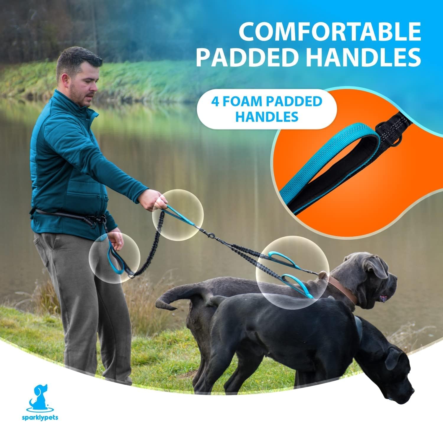 SparklyPets correa doble con cierres de acero inoxidable para seguridad.