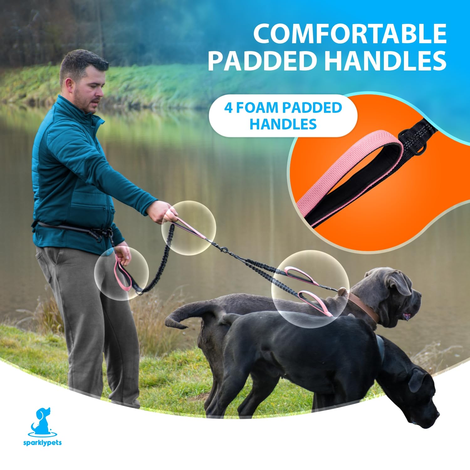 SparklyPets gancho de acero inoxidable para dos perros, mayor seguridad.