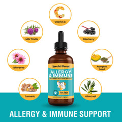 Special Breed Allergy & Immune, etiqueta clara con información de uso seguro.