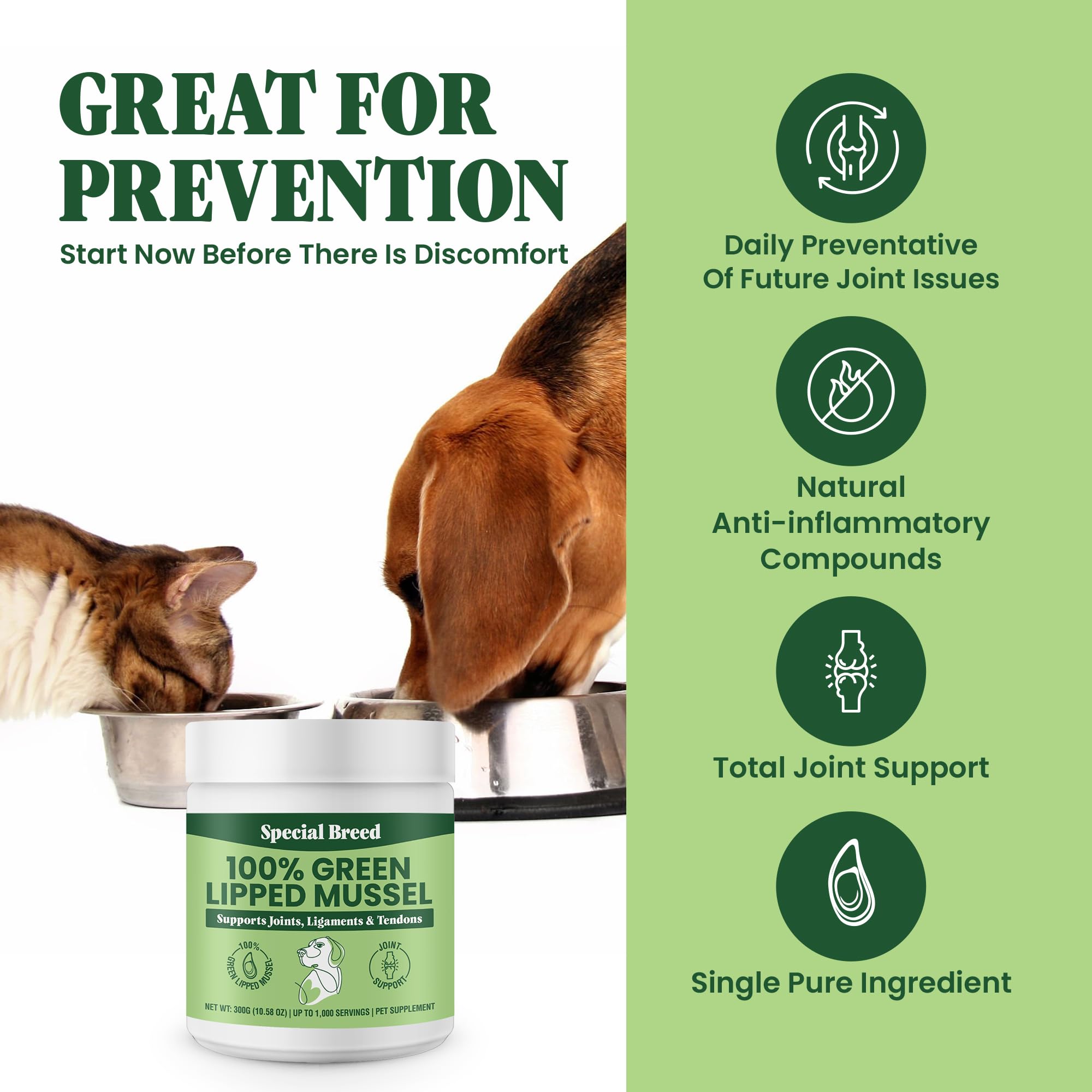 Special Breed etiqueta Nueva Zelanda mejillón verde, ingrediente natural para movilidad.