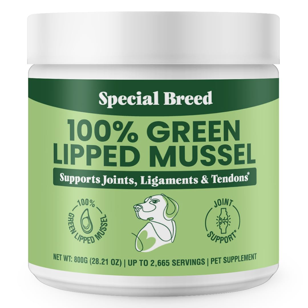Special Breed polvo mejillón labios verdes, empaque frontal para almacenamiento fácil.