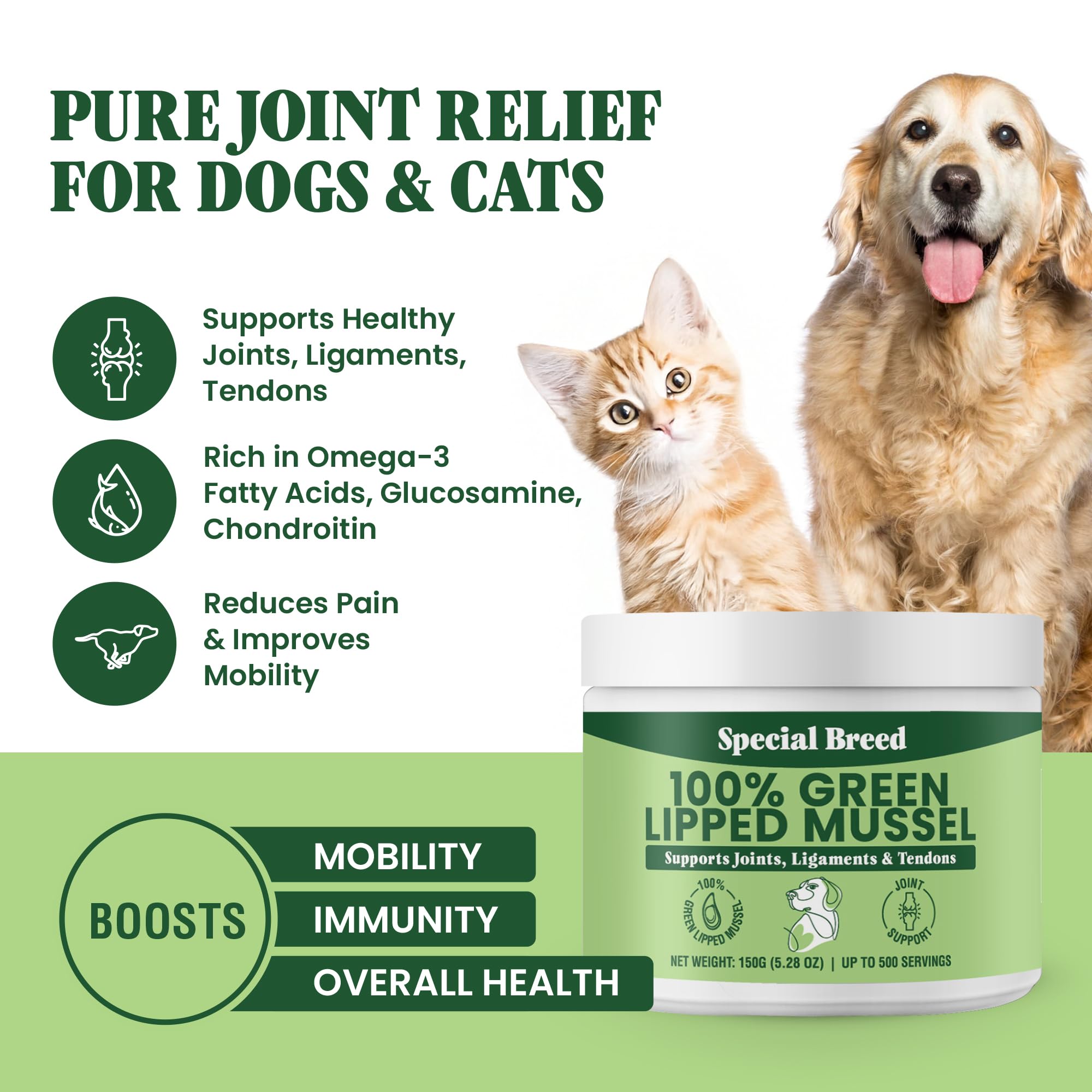 Special Breed polvo mejillón verde con medidor para dosis