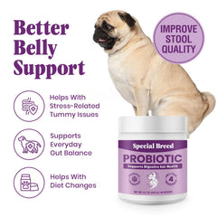 Special Breed Probiotics, cucharada sobre la comida, apoya el intestino diariamente.