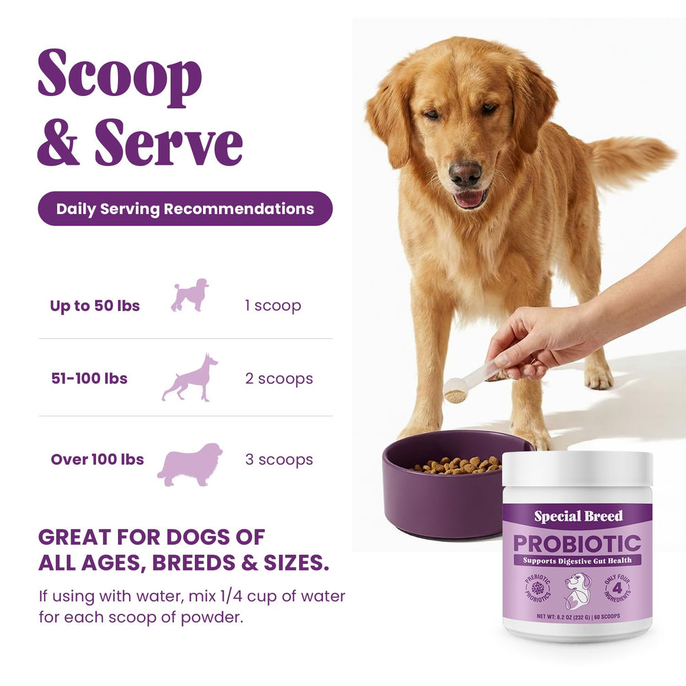 Special Breed Probiotics, polvo que se disuelve al mezclar con la comida.