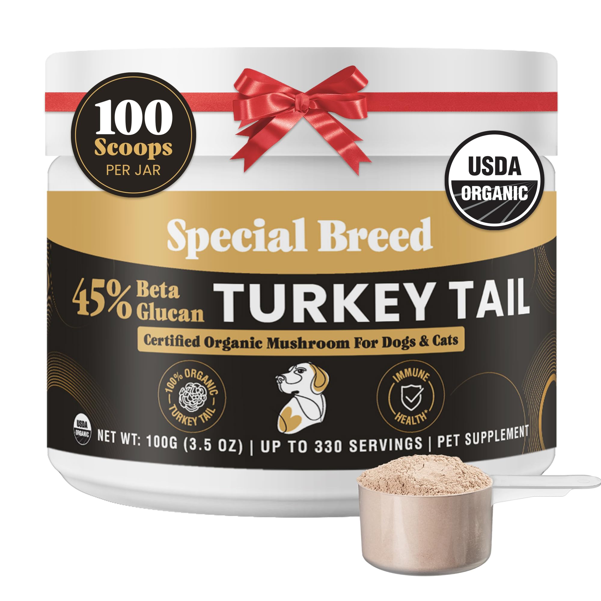 Special Breed polvo de Turkey Tail en frasco para apoyar defensas naturales de mascotas