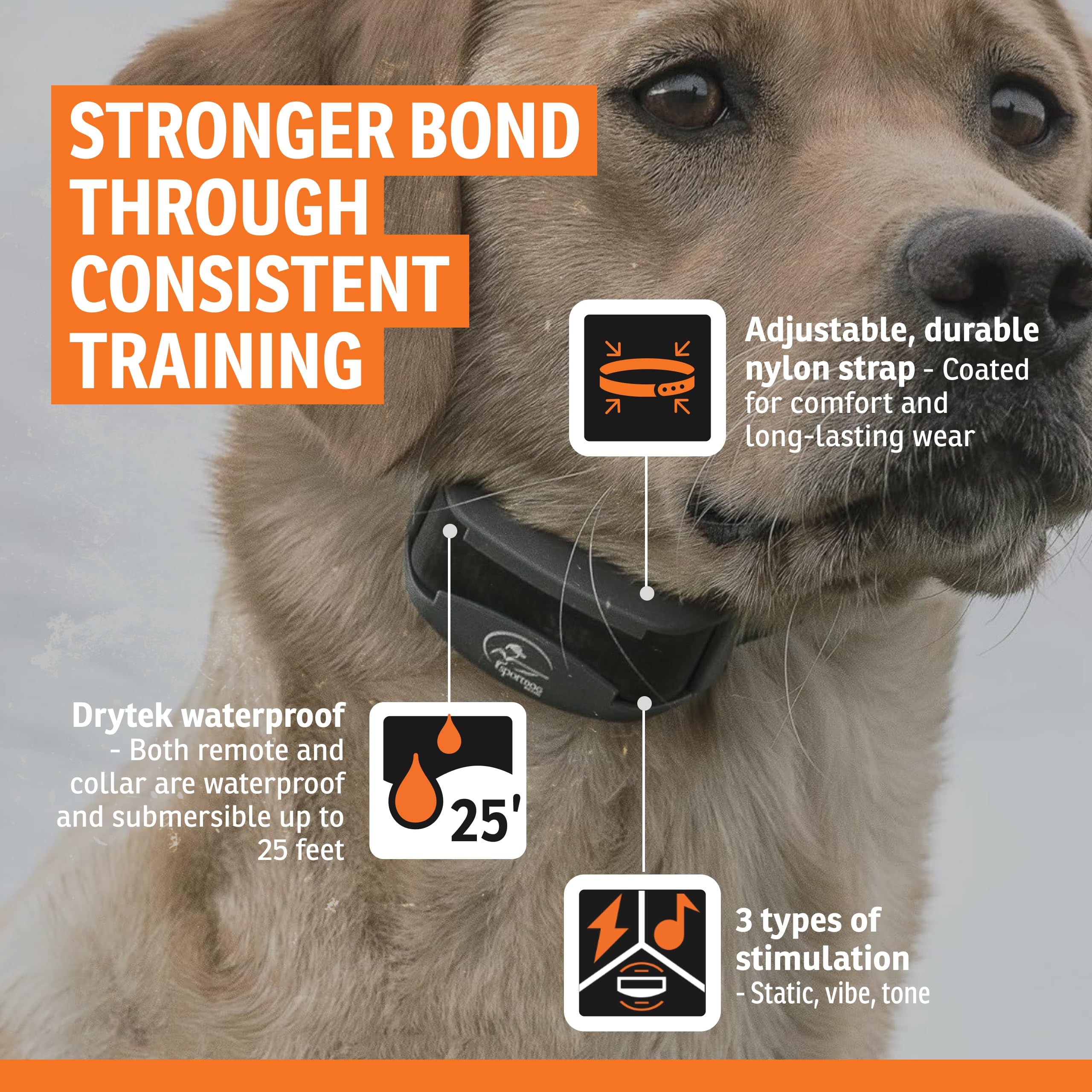 SportDOG FieldTrainer 425X resistente al agua y sumergible hasta 25 pies.