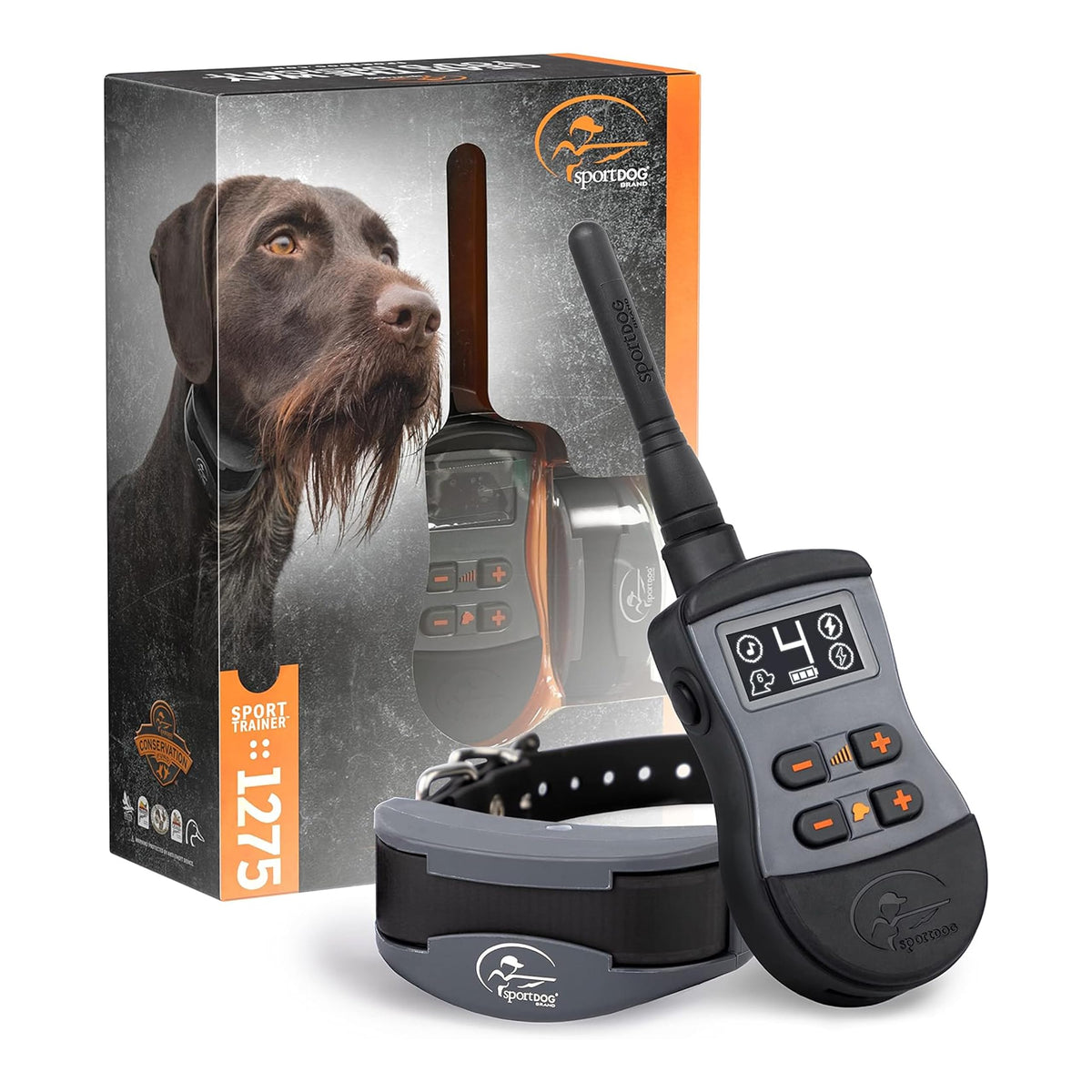 SportDOG SportTrainer 1275 con mando y pantalla OLED, lectura clara para seleccionar perro.