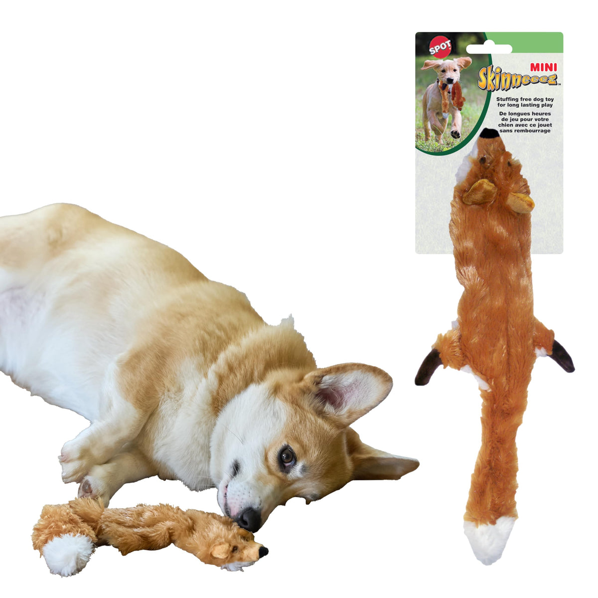 SPOT Skinneeez Fox 14 sin relleno, opción limpia para perros pequeños