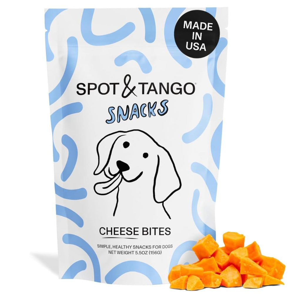 Spot & Tango Cheese Bites en paquete crujiente para premiar a tu perro.