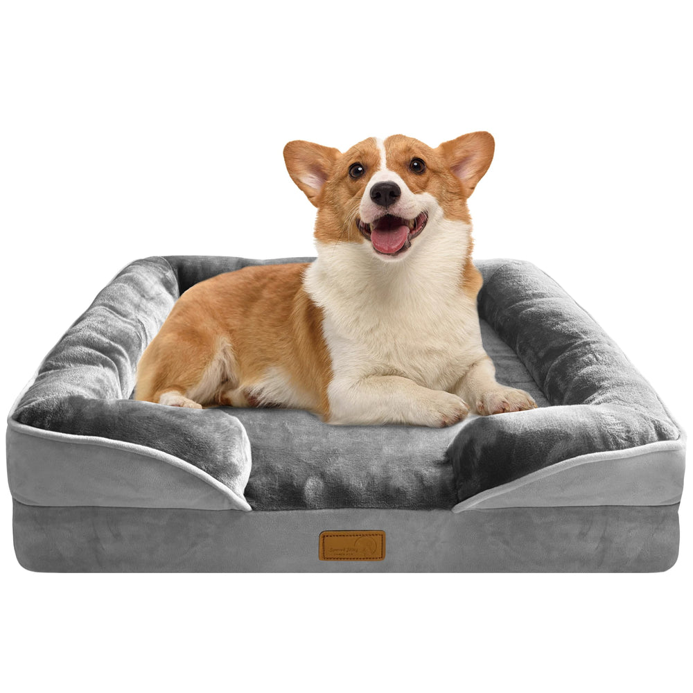 Cama ortopédica Spotted Play con espuma de alta densidad para apoyo de articulaciones en perros medianos.