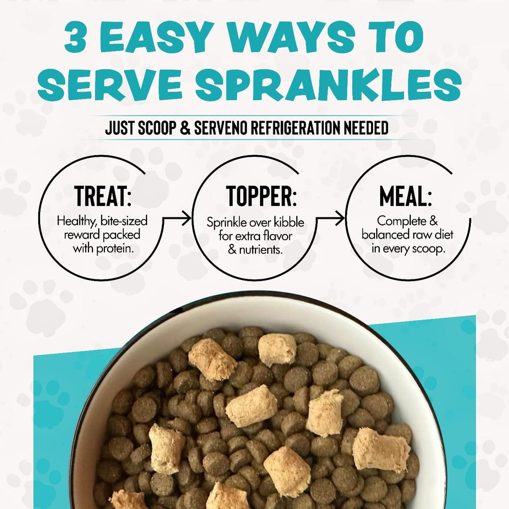 SPRANKLES toppings para comida canina, presentación atractiva para perros exigentes.