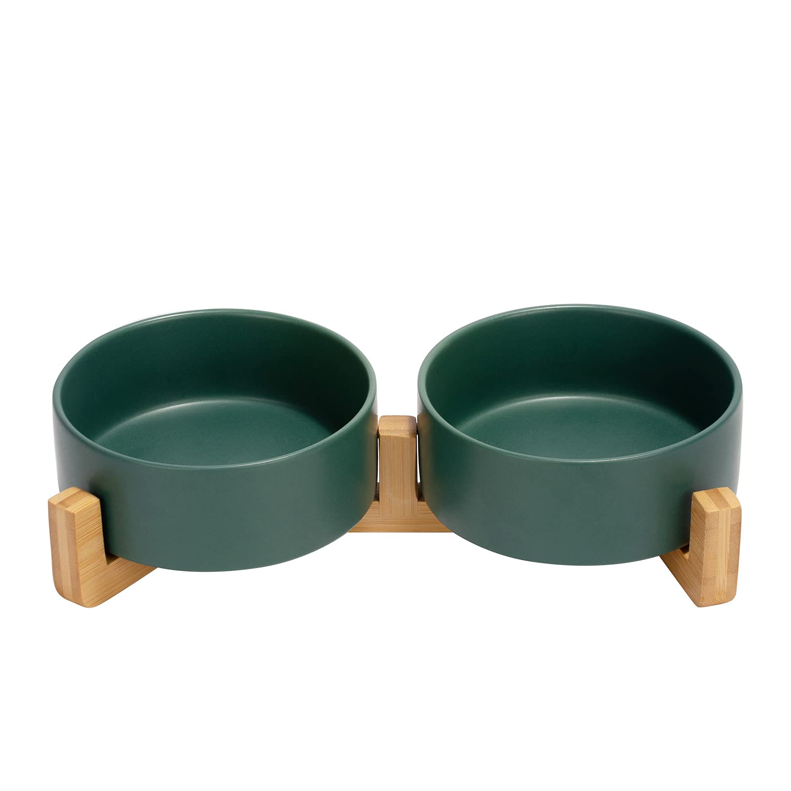 SPUNKYJUNKY cuenco cerámico para perros y gatos con pie de madera, ideal para una alimentación ordenada.