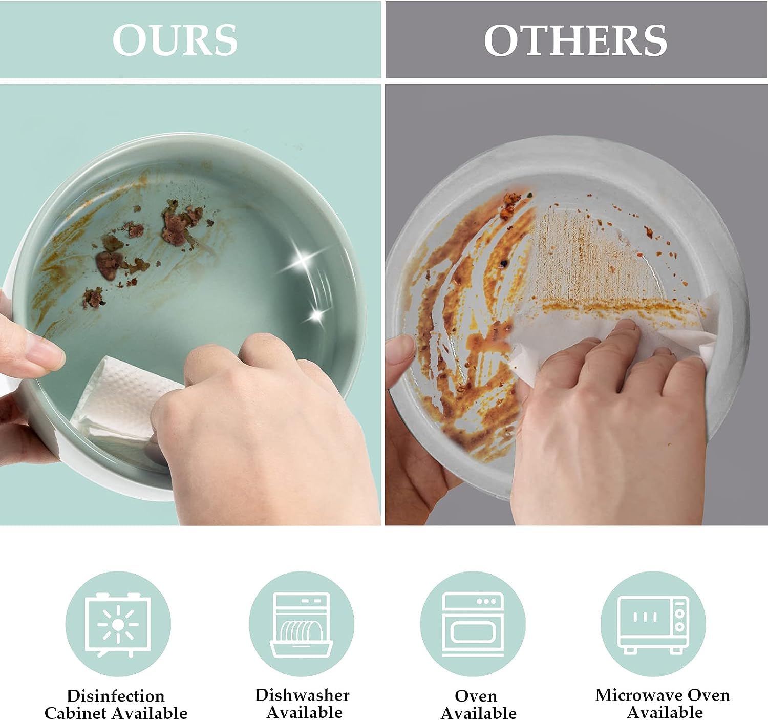 SPUNKYJUNKY cuencos cerámicos dos-en-uno para comida y agua, fomentando hábitos de alimentación.