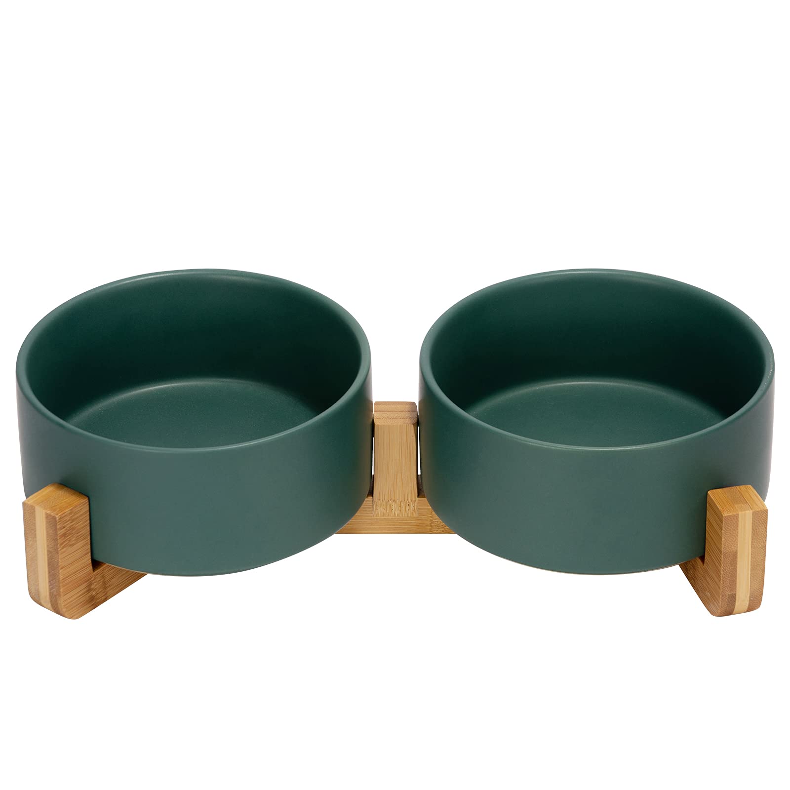SPUNKYJUNKY tazon ceramico para perros y gatos con estante de madera, fácil de usar.