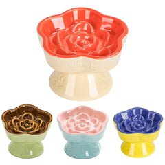Tazón elevado lento S&Q'S CERAMICS para gatos, color naranja, facilita comer con calma