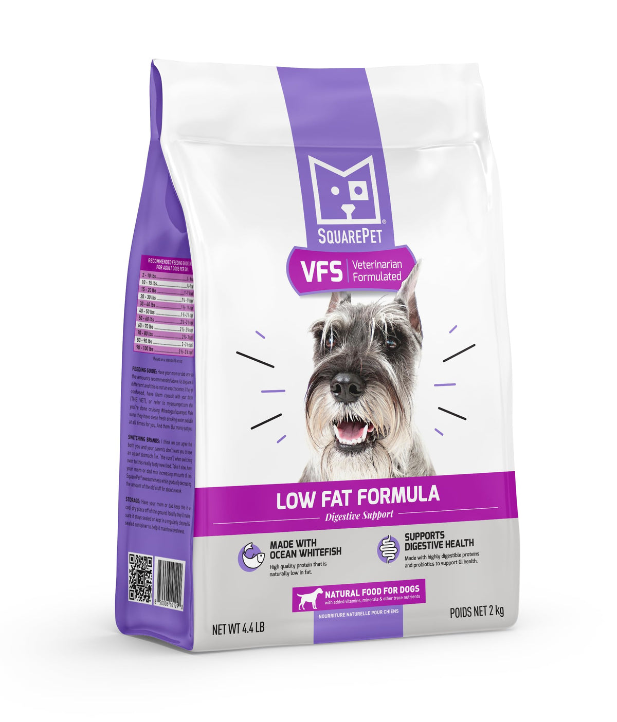 SquarePet VFS Baja Grasa en bol, apoyo digestivo suave para perros.