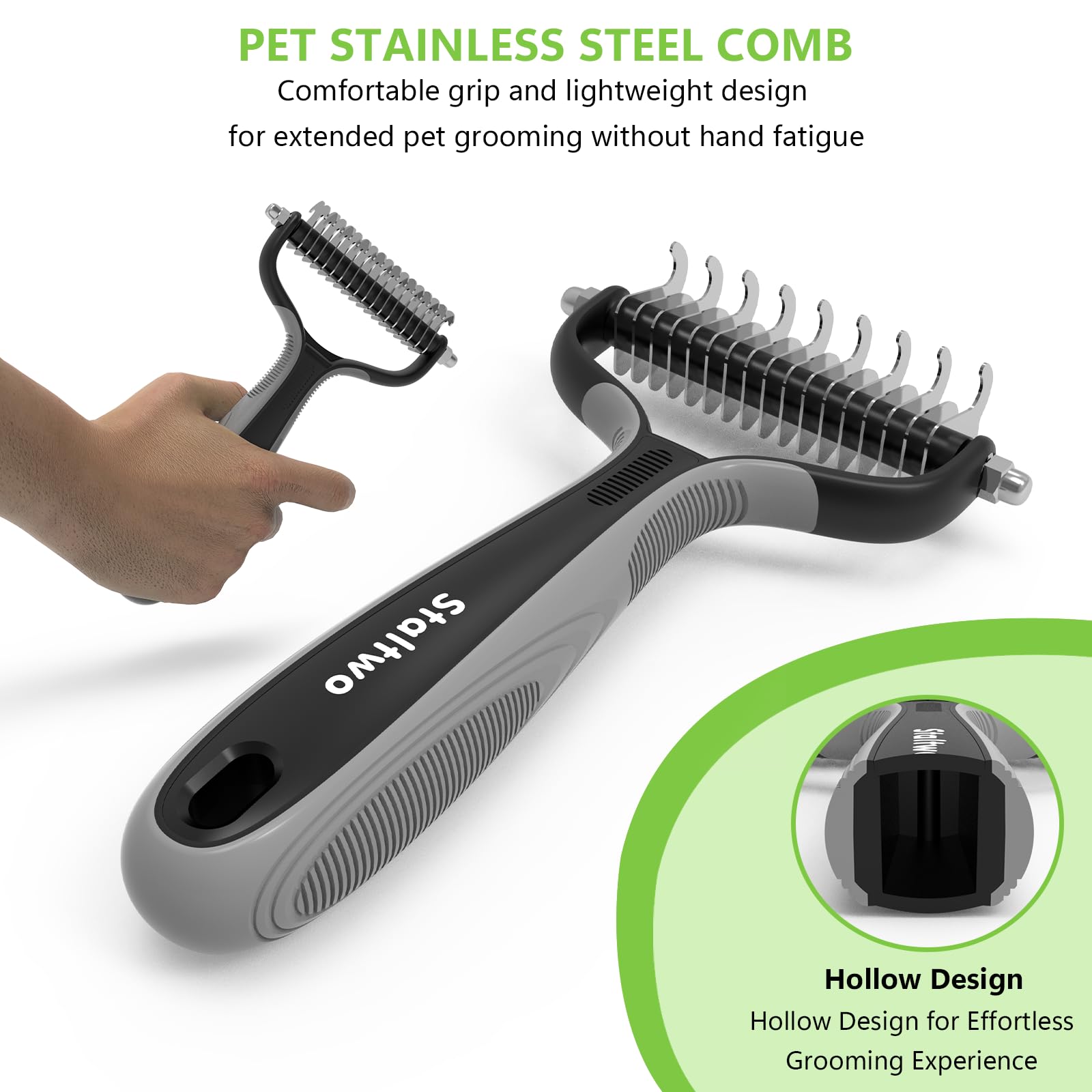 STALTWO cepillo-deshedding reduce la caída y facilita la limpieza del hogar.