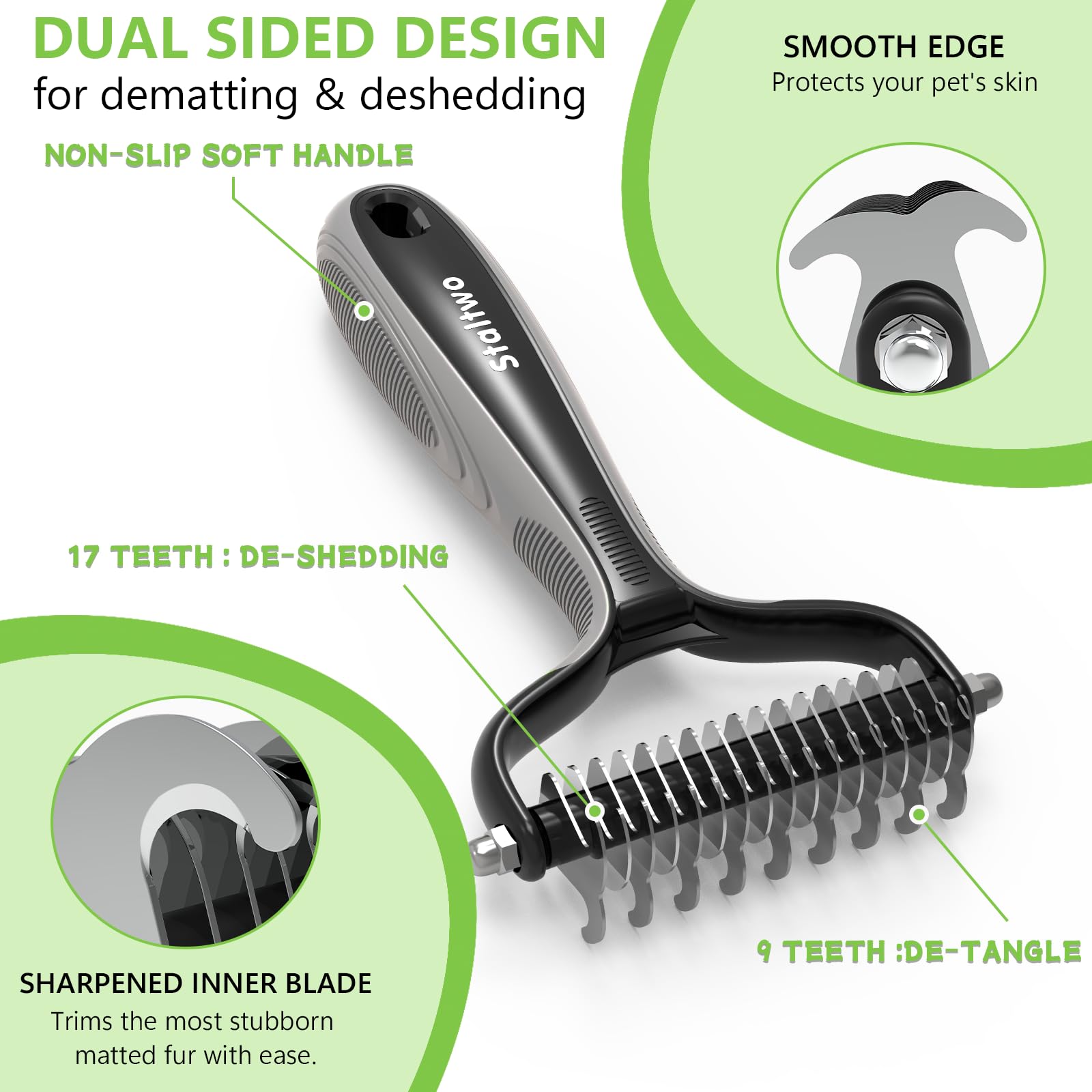 STALTWO cepillo-detangler para perros y gatos desenreda nudos sin irritar.