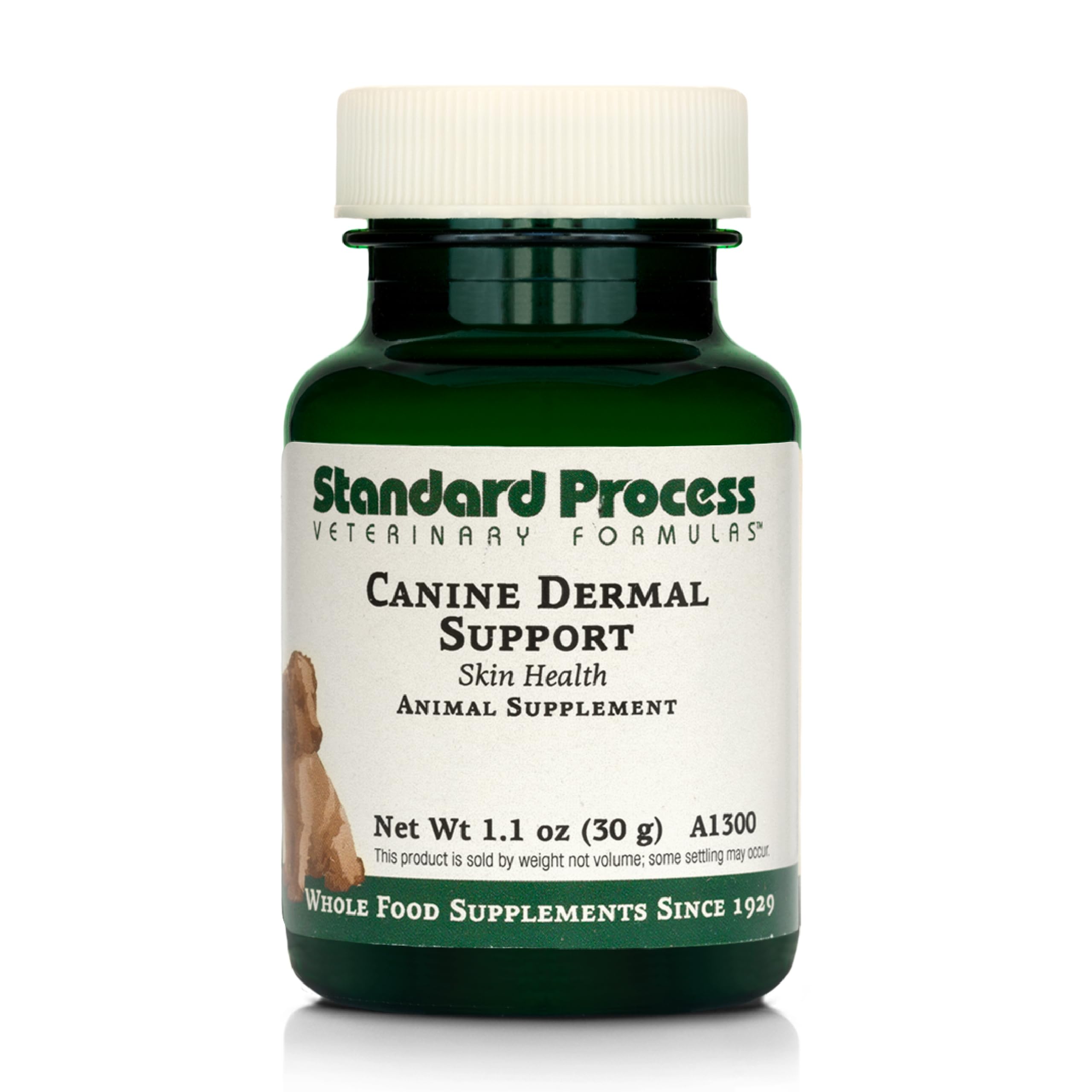 Standard Process Canine Dermal Support: botella que apoya piel y adrenal.