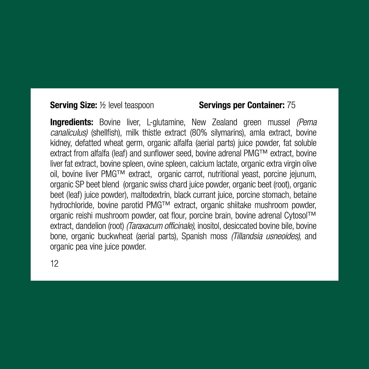 Standard Process Canine Dermal Support, cucharita-dosis para medir porciones por tamaño del perro.