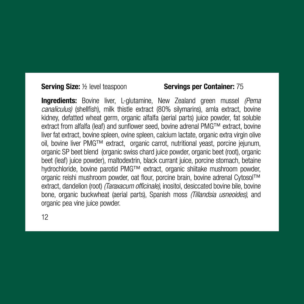 Standard Process Canine Dermal Support, cucharita-dosis para medir porciones por tamaño del perro.