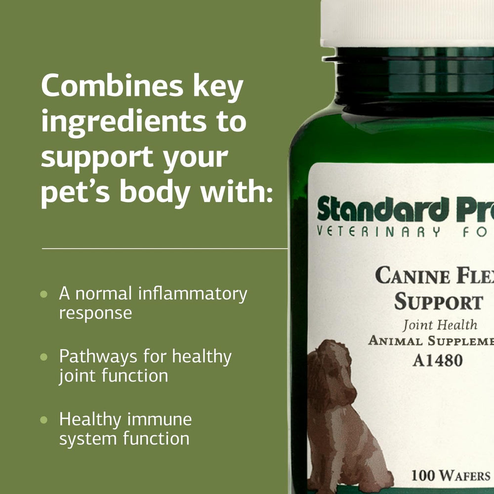 Standard Process Canine Flex Support fórmula con ingredientes enteros para nutrición canina.