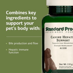 Standard Process Canine Hepatic Support, envase dentro de la caja, fácil almacenamiento y manejo.