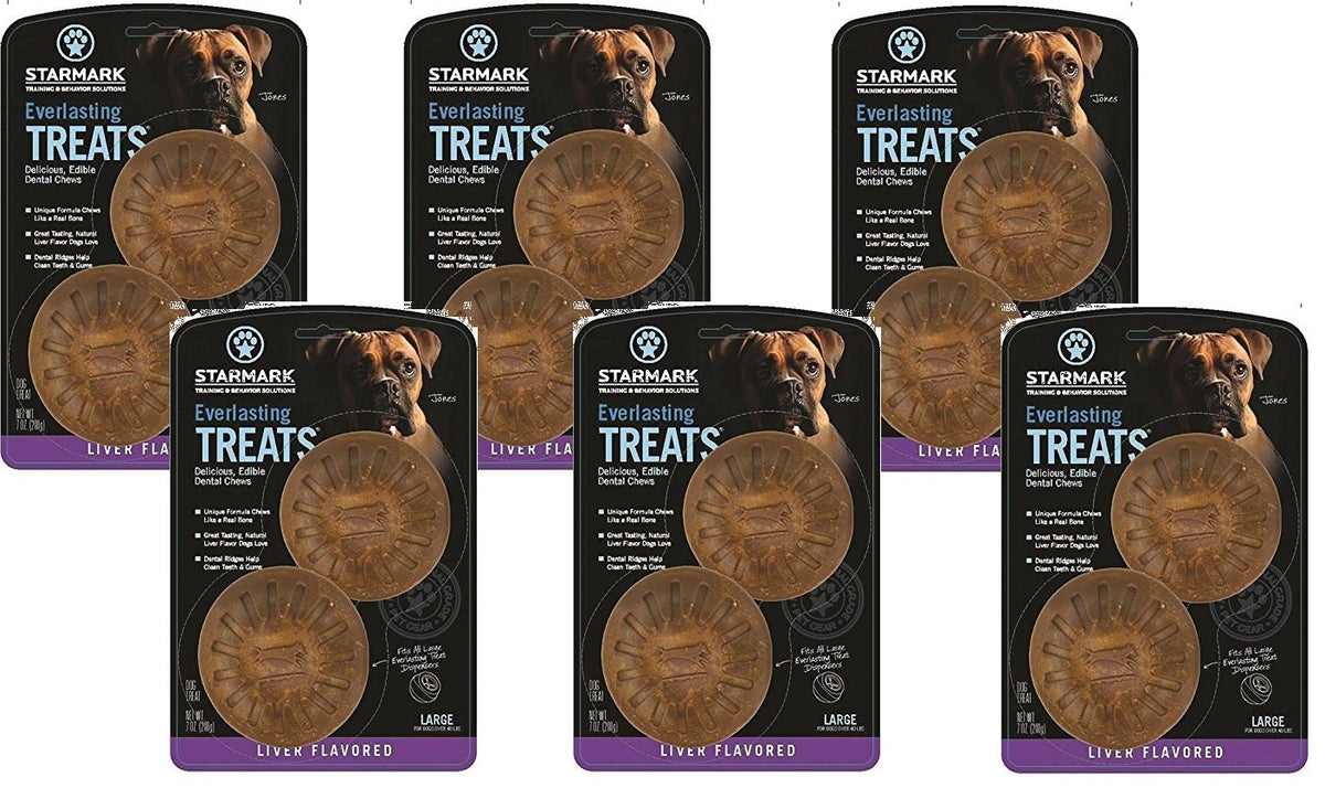 Starmark Everlasting Bacon: empaque de 6 mordedores dentales para perros grandes, sabor duradero.