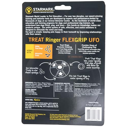 Starmark Treat Ringer FlexGrip UFO Mediano, perro-jugando: fomenta actividad física y distracción positiva.