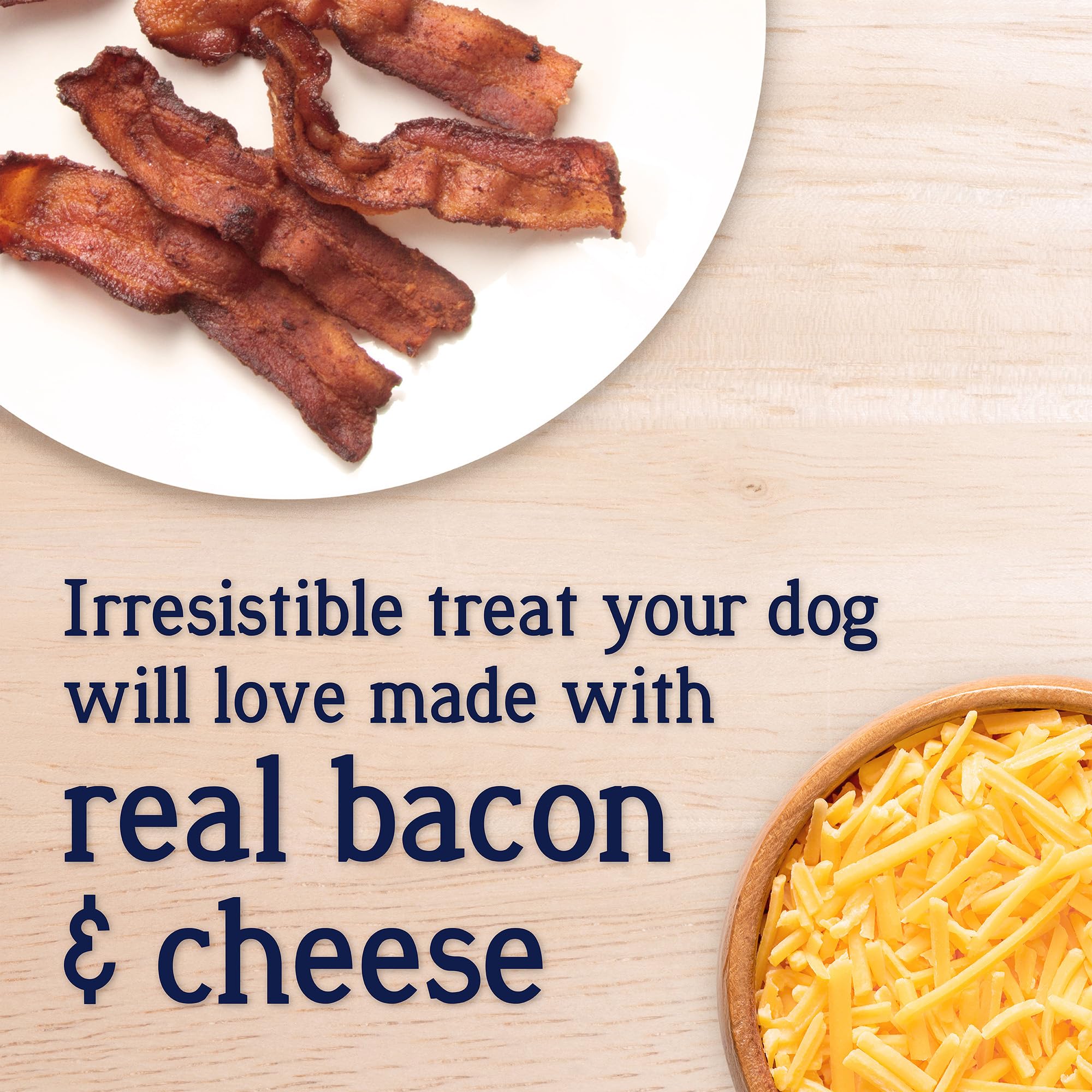 Stewart PuffTops Bacon y Queso: ingredientes naturales para enriquecer la comida seca sin aditivos.