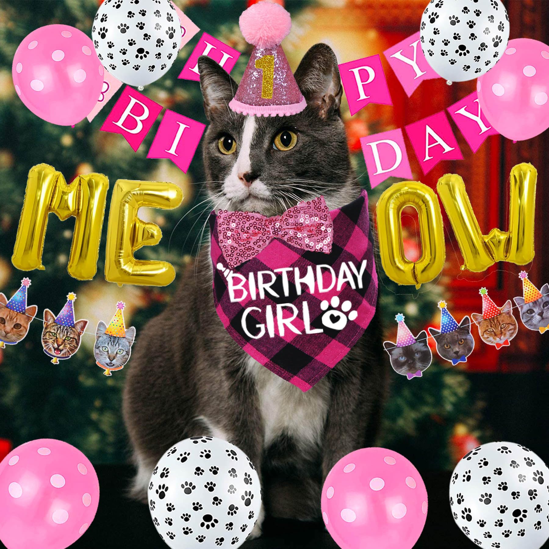 STMK bandana de cumpleaños para gato, estilo elegante para la ocasión