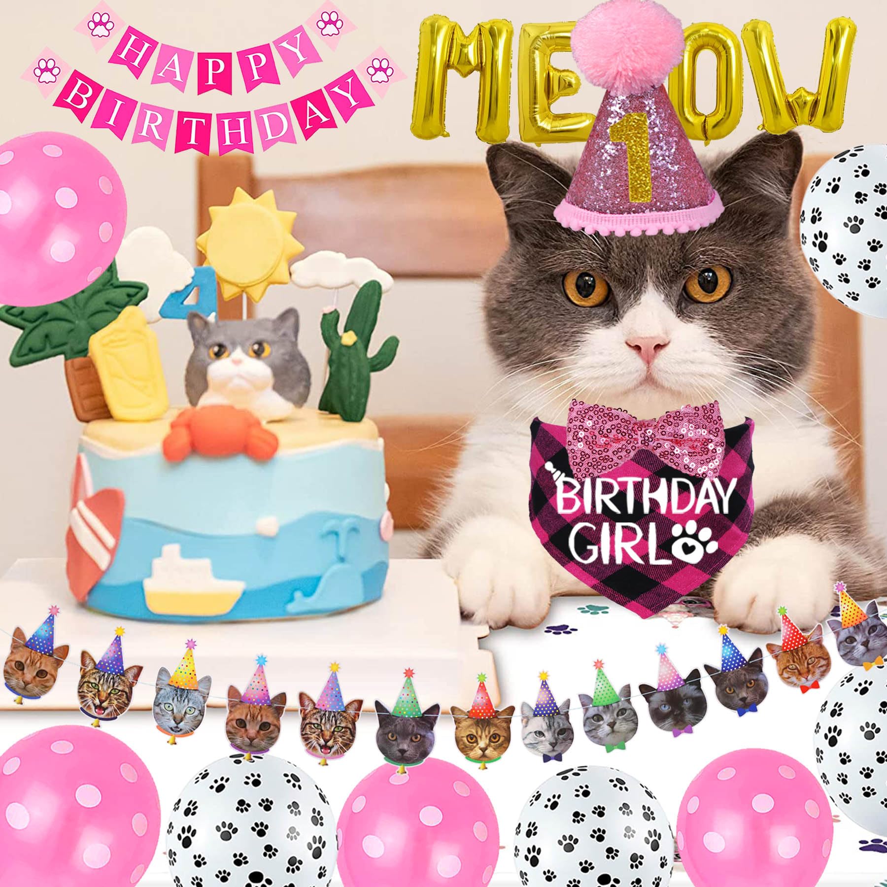 STMK globos MEOW con letras doradas para fondo festivo
