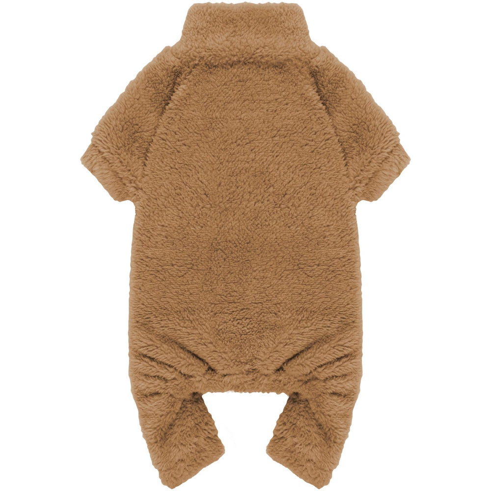Pijama de peluche Stpiatue para perro XXS café, ideal para mantener el calor diario.