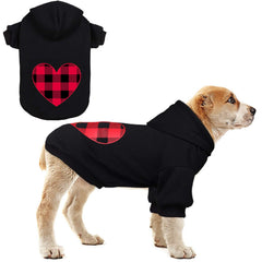 Sudadera Stpiatue para perro con capucha y cuadros búfalo negro, ideal para paseos.