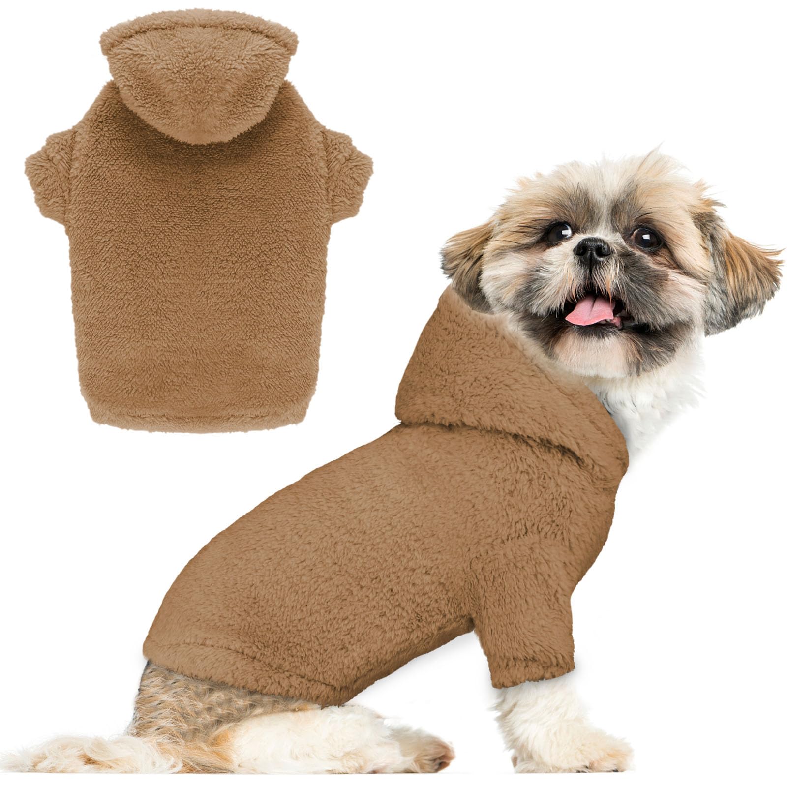 Stpiatue sudadera para perro pequeño, frontal, abrigo cálido y cómodo.