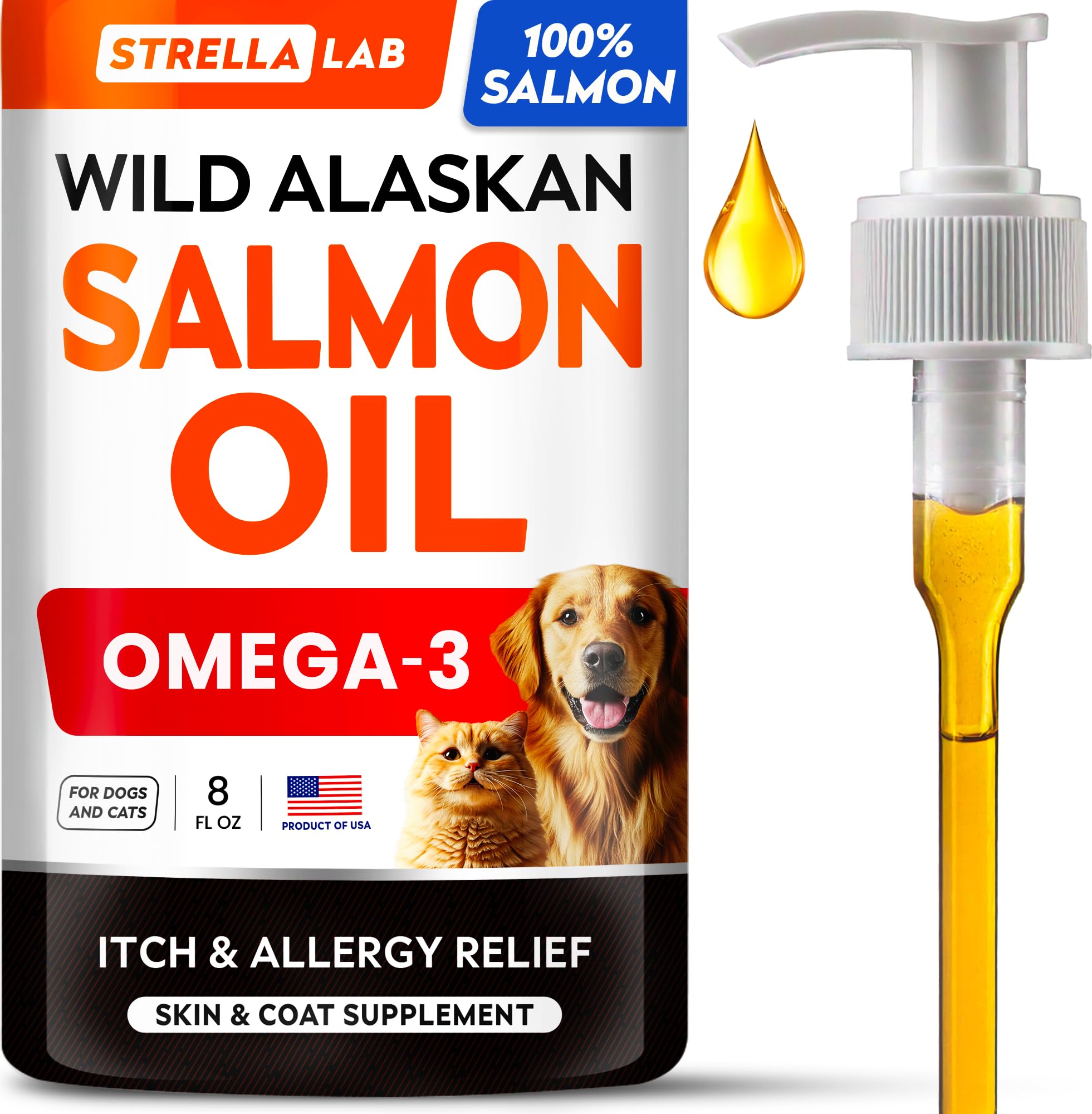 STRELLALAB Aceite de salmón Alaska para perros en bote, mejora el pelaje.