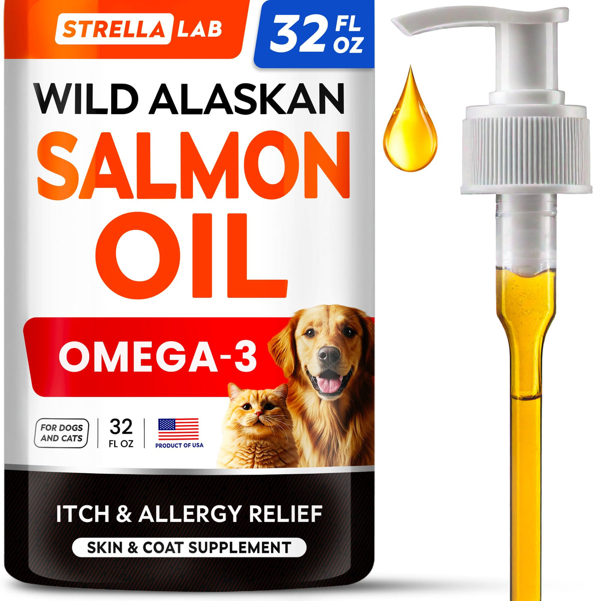 STRELLALAB aceite salmón Alaska para perros, botella para uso diario