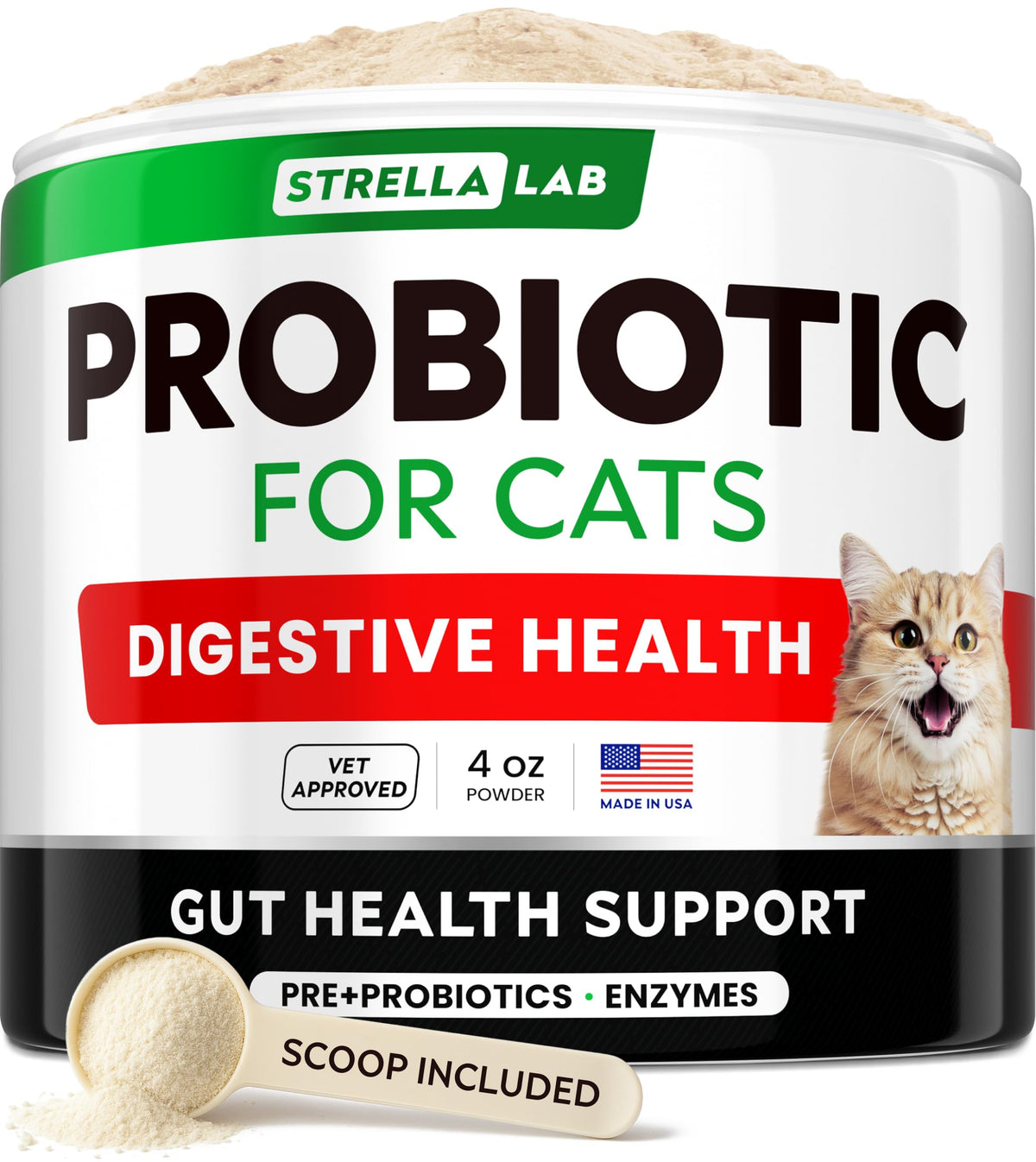 StrellaLab Cat Probiotic Powder: empaque para cuidado diario de la digestión felina.