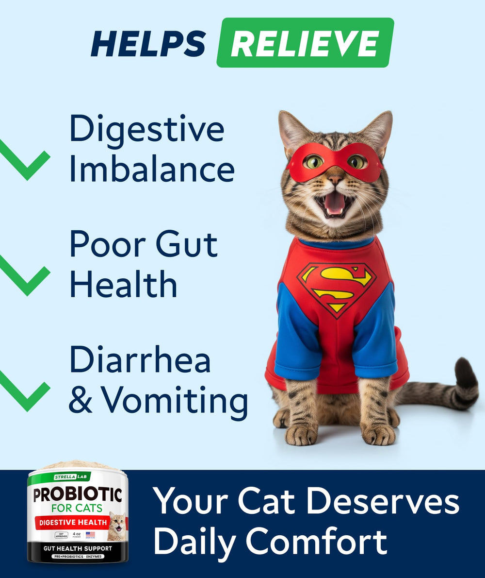 StrellaLab Cat Probiotic Powder: apoyo digestivo al incorporar al alimento.
