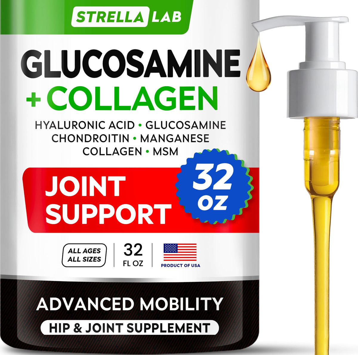 STRELLALAB glucosamina líquida para perros: botella para uso diario y movilidad.