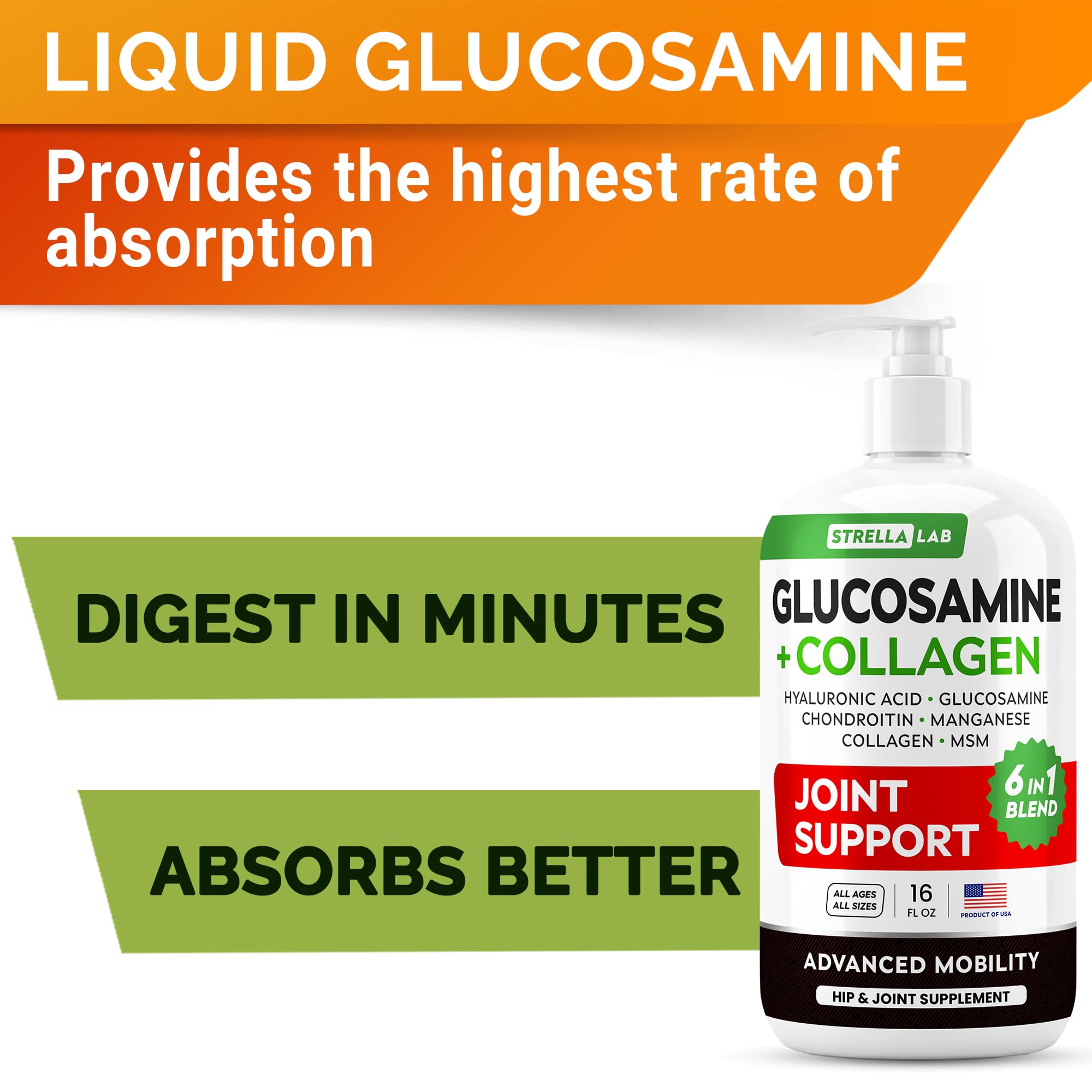 STRELLALAB, glucosamina líquida para perros, ingredientes clave para articulaciones.