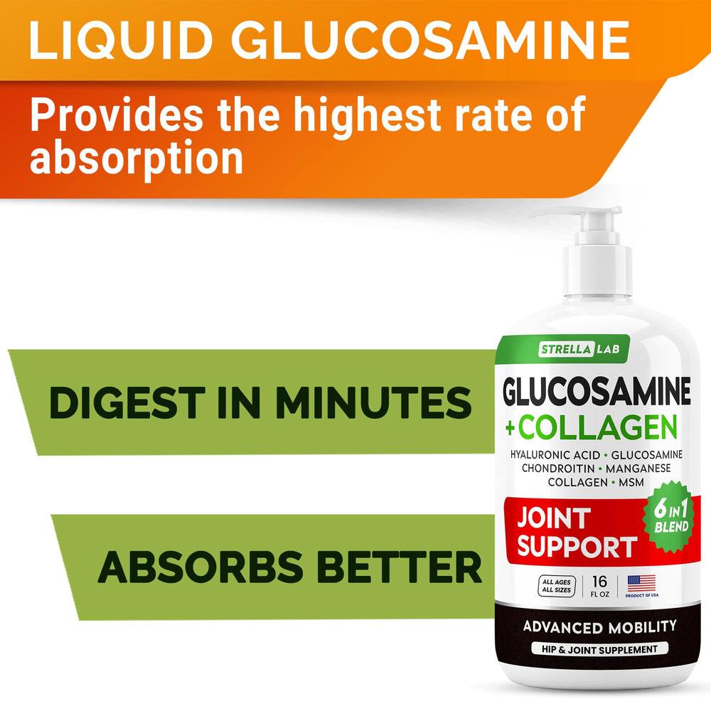 STRELLALAB, glucosamina líquida para perros, ingredientes clave para articulaciones.