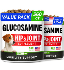 STRELLALAB glucosamina para perros grandes, botella frontal, promueve movilidad diaria.