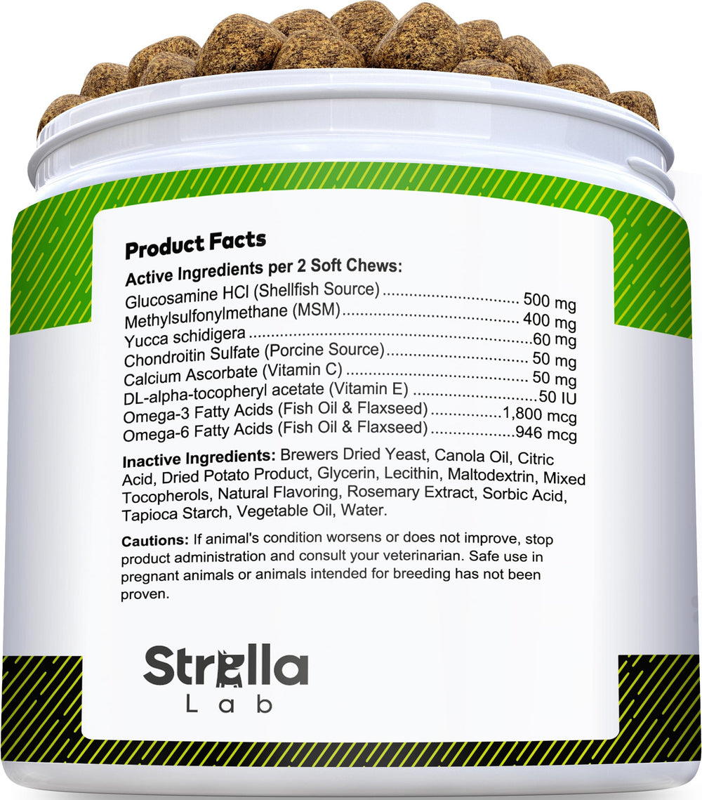 STRELLALAB Glucosamina para perros: fórmula con apoyo articular y nutrición básica.