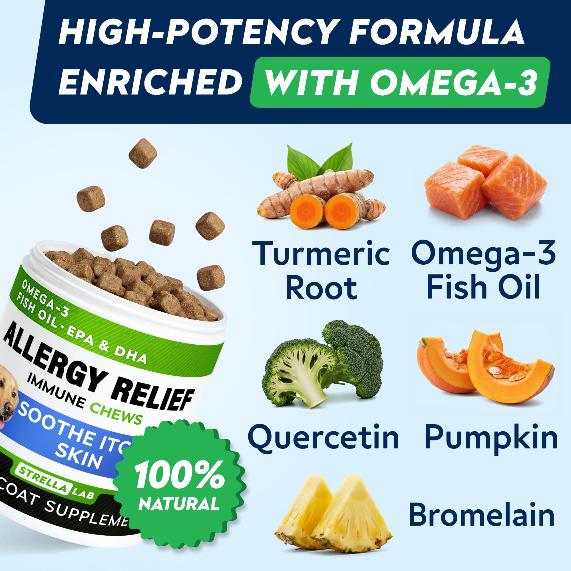 Omega 3 StrellaLab, cuidado del pelo y la piel del perro