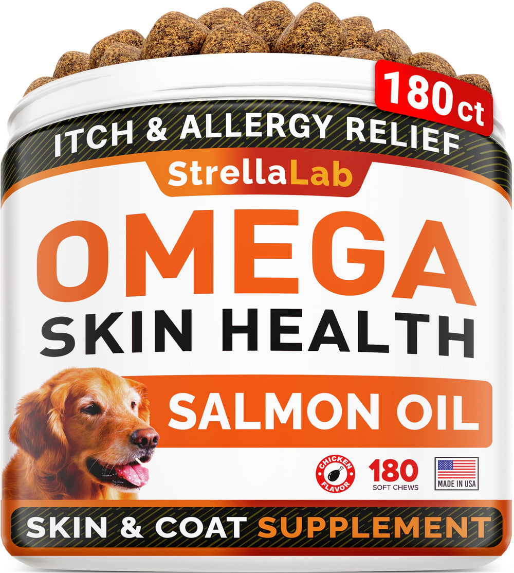 StreLLaLab Omega 3 para perros, bote de 180 bocados, posible apoyo a piel y pelaje
