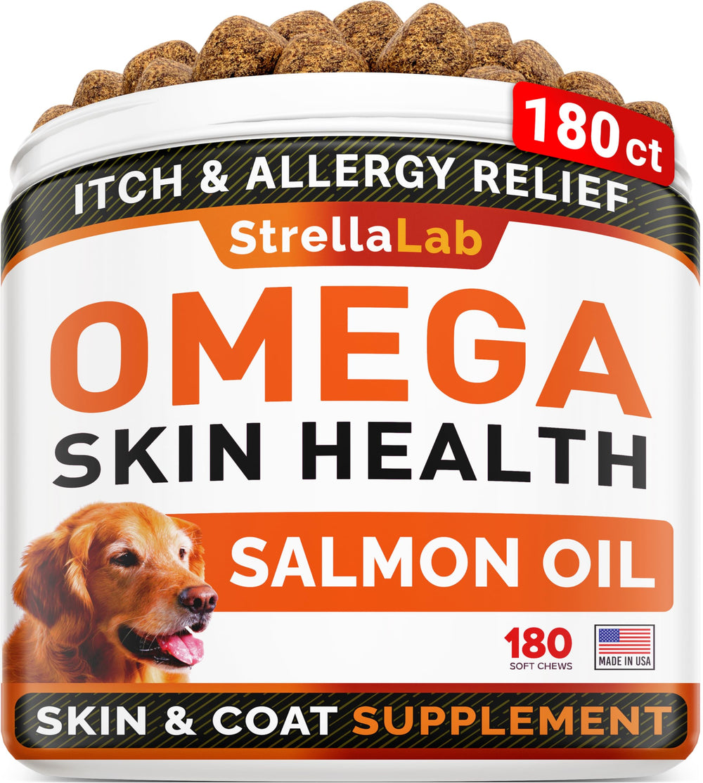STRELLALAB Omega 3 para perros: envase de 180 comprimidos para uso diario.