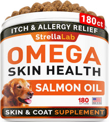STRELLALAB Omega 3 para perros: envase de 180 comprimidos para uso diario.