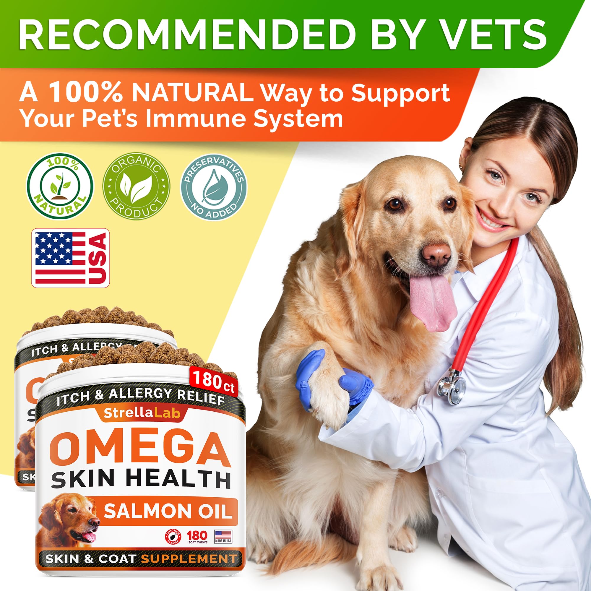 StrellaLab Omega3 para perros, alivio potencial de comezón y piel seca