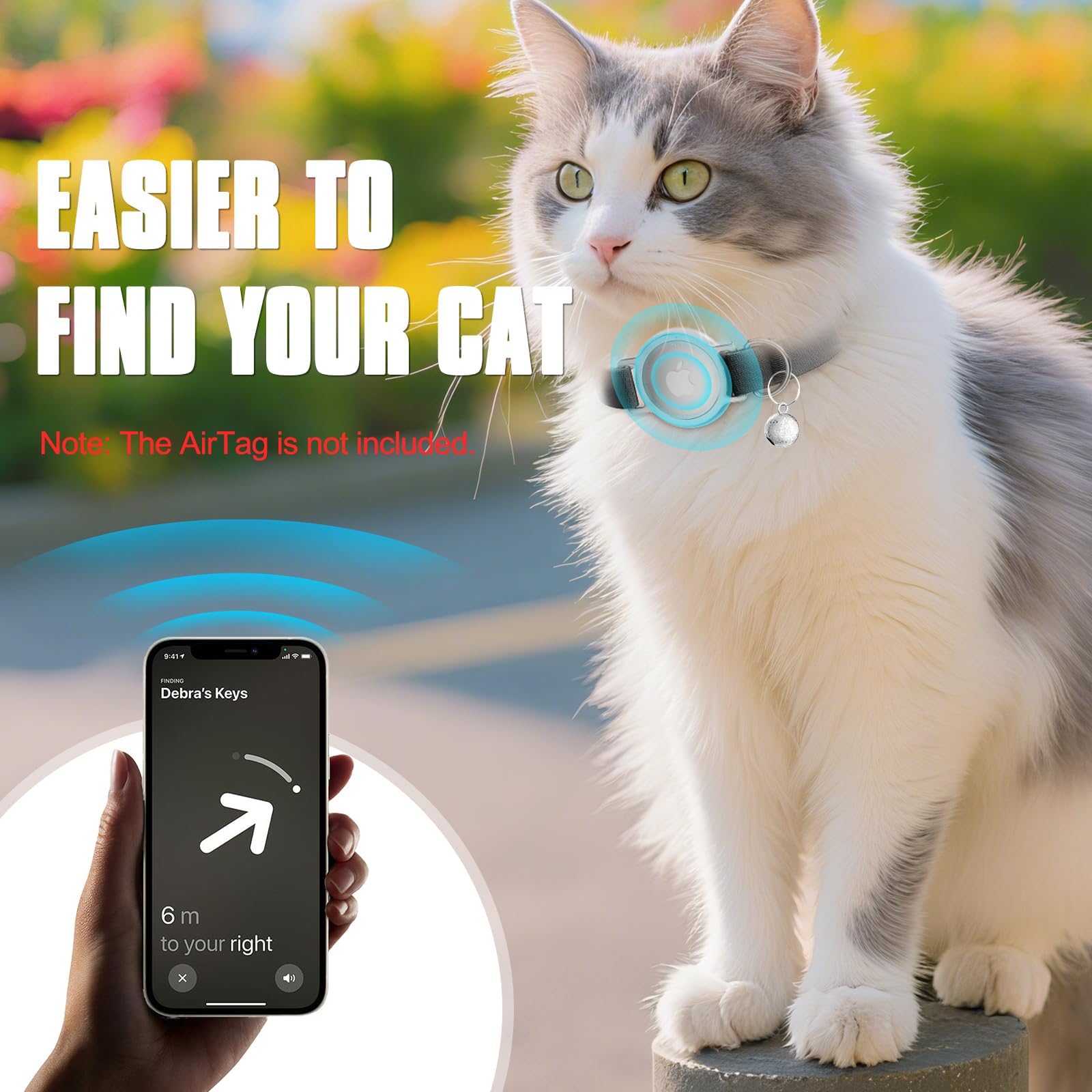 Collar Sucegi AirTag ligero, solo 6 g para gatos activos.